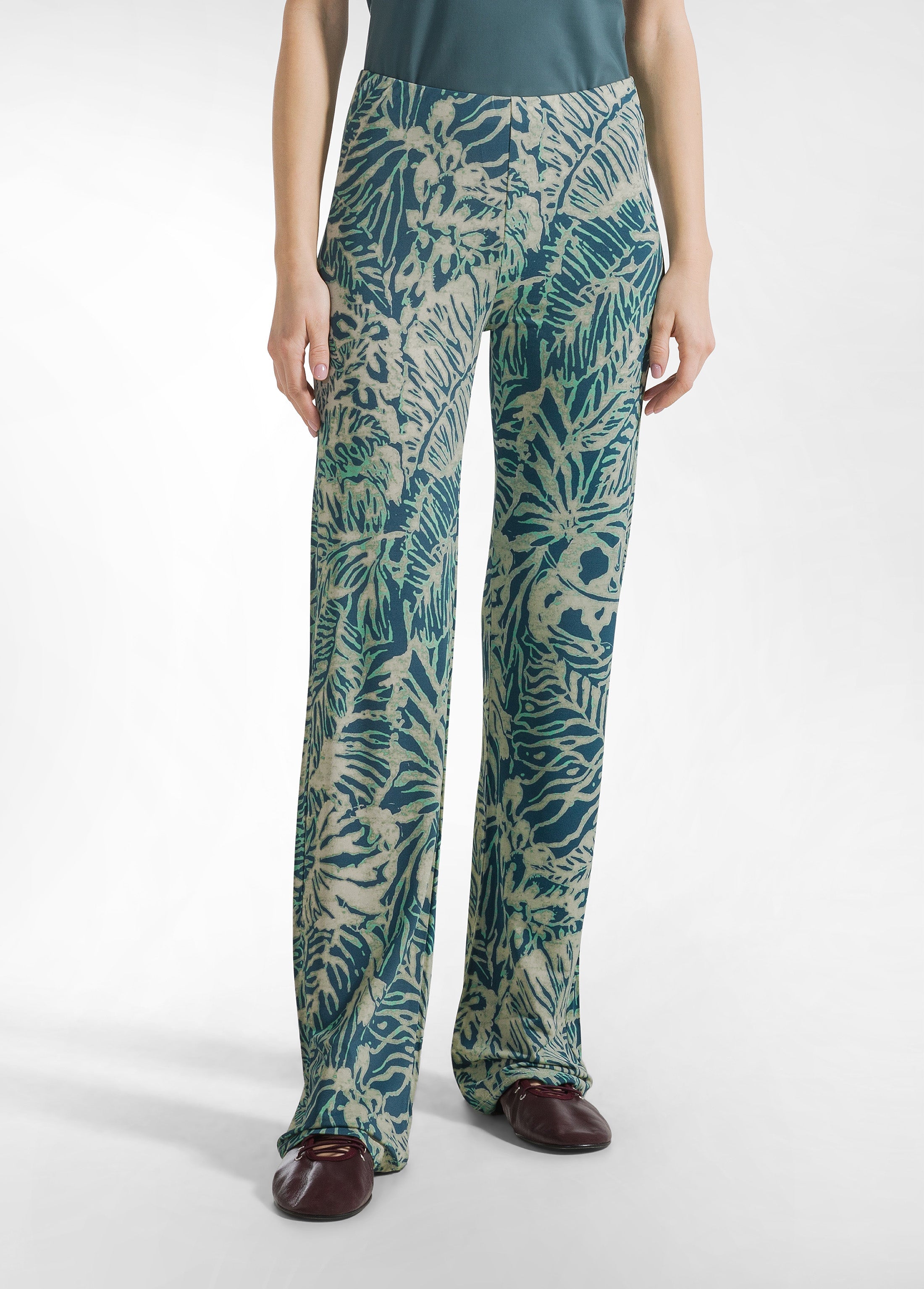 deha-pantalone-fluido-in-viscosa-stampata-blu-vita-alta image 2