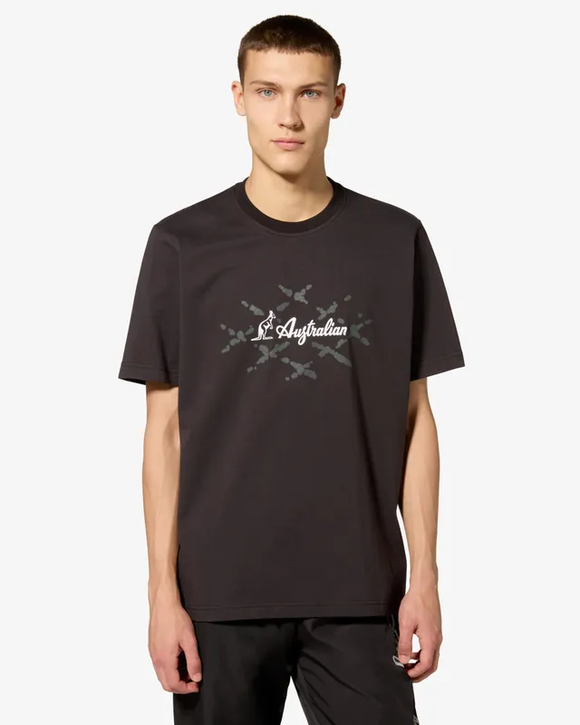 australian-cage-cotton-t-shirt-nera-t-shirt-stampa-petto-made-in-italy image 1
