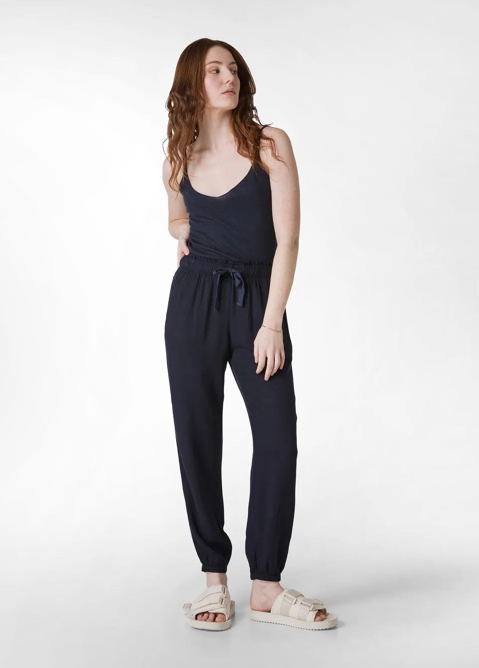 deha-a00636-pantalone-jogger-in-viscosa-crepe-blu-donna image 1