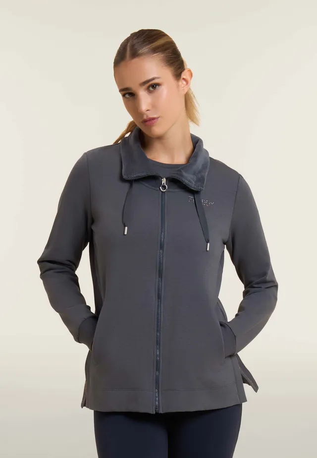freddy-felpa-donna-full-zip-collo-alto-velluto-con-spacchi-e-strass image 1