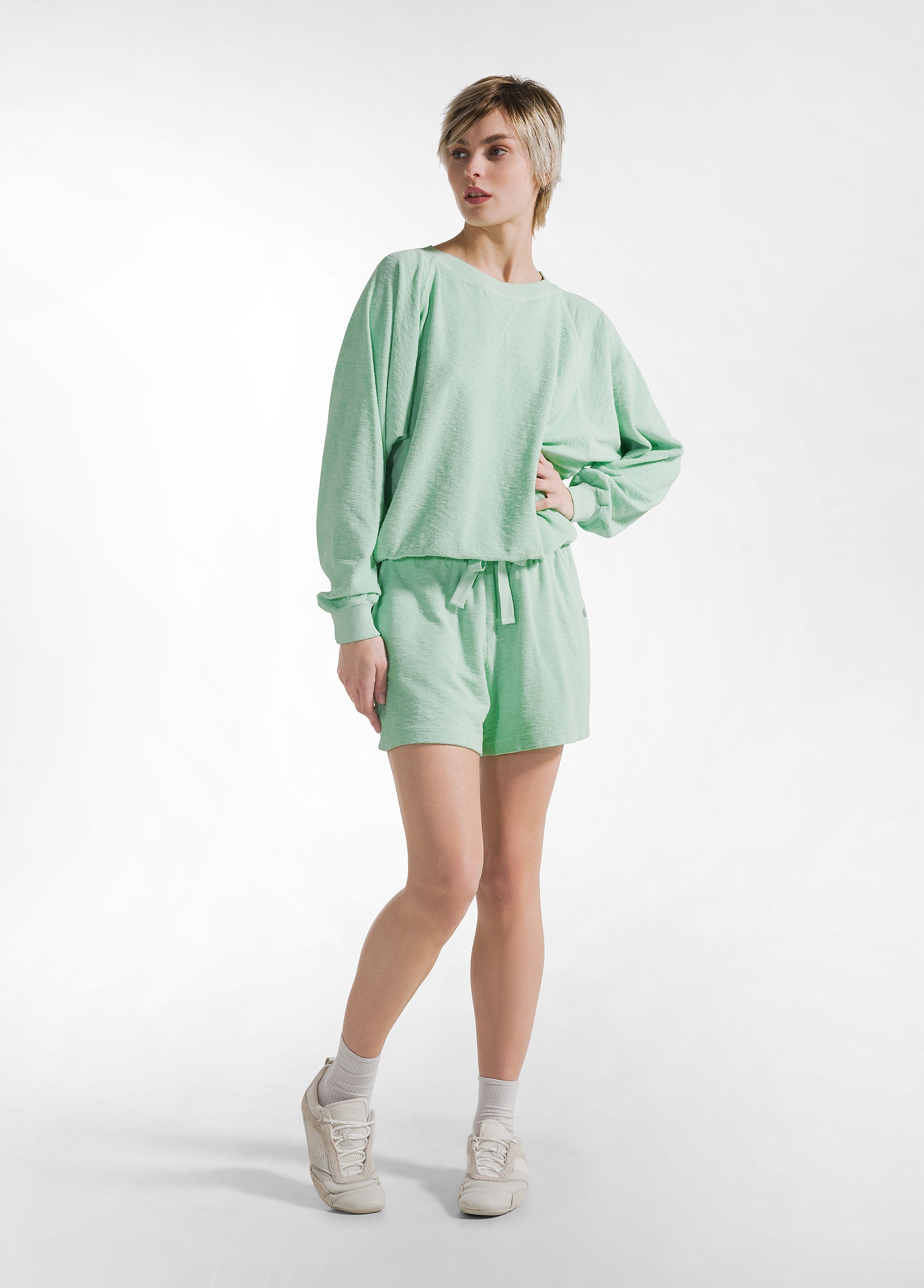 deha-shorts-in-spugna-verde-shorts-cotone-vita-elastica image 1
