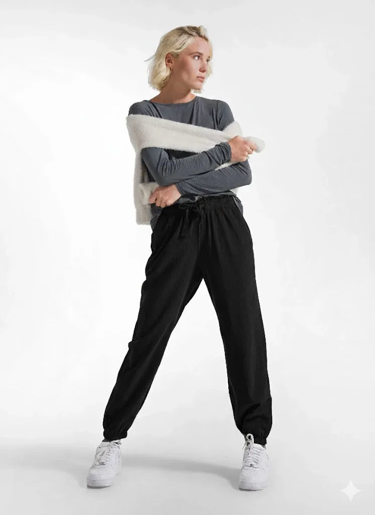 deha-pantaloni-in-velluto-con-coulisse-in-vita-nero image 1