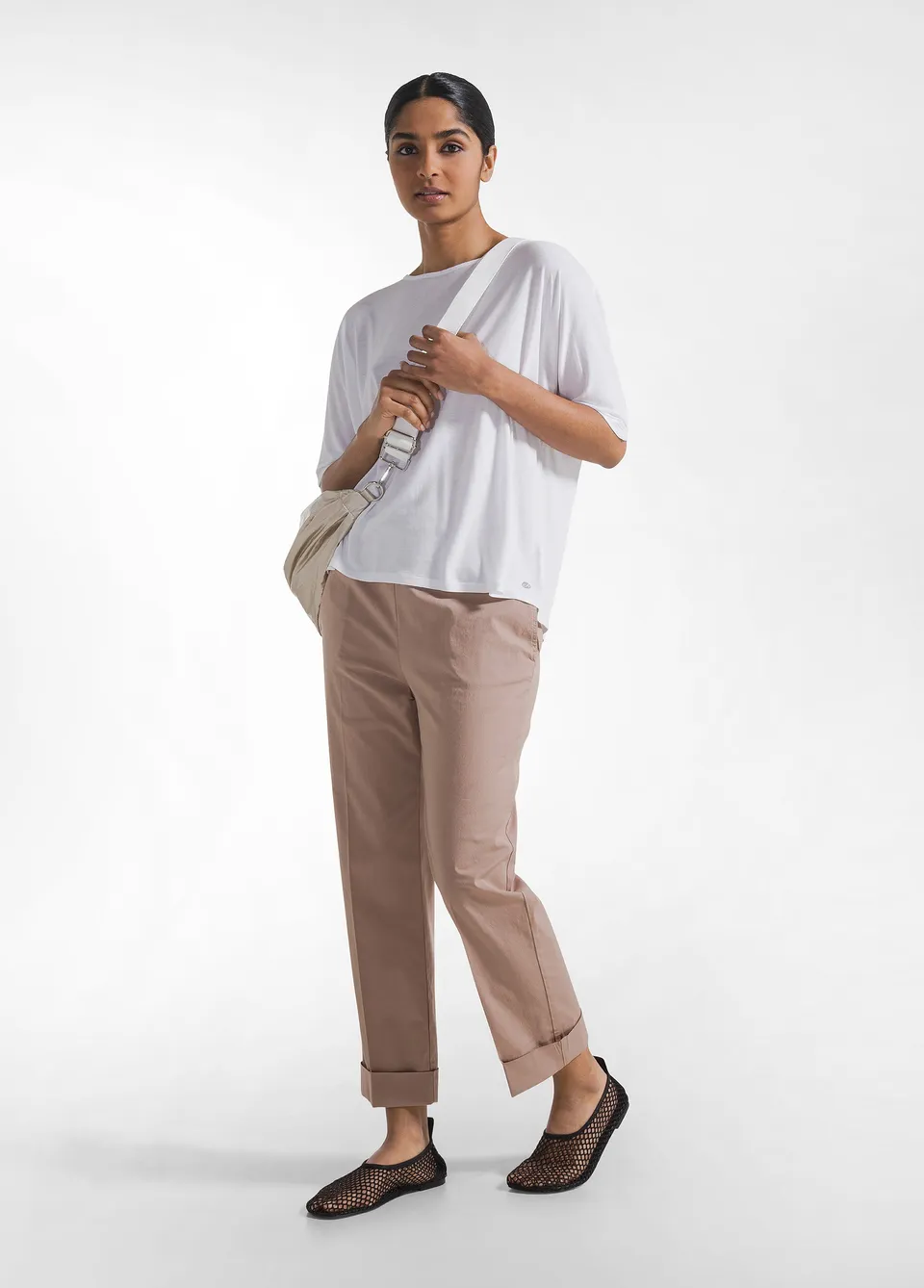 deha-pantaloni-dritti-in-popline-elasticizzato-marrone-2 image 1
