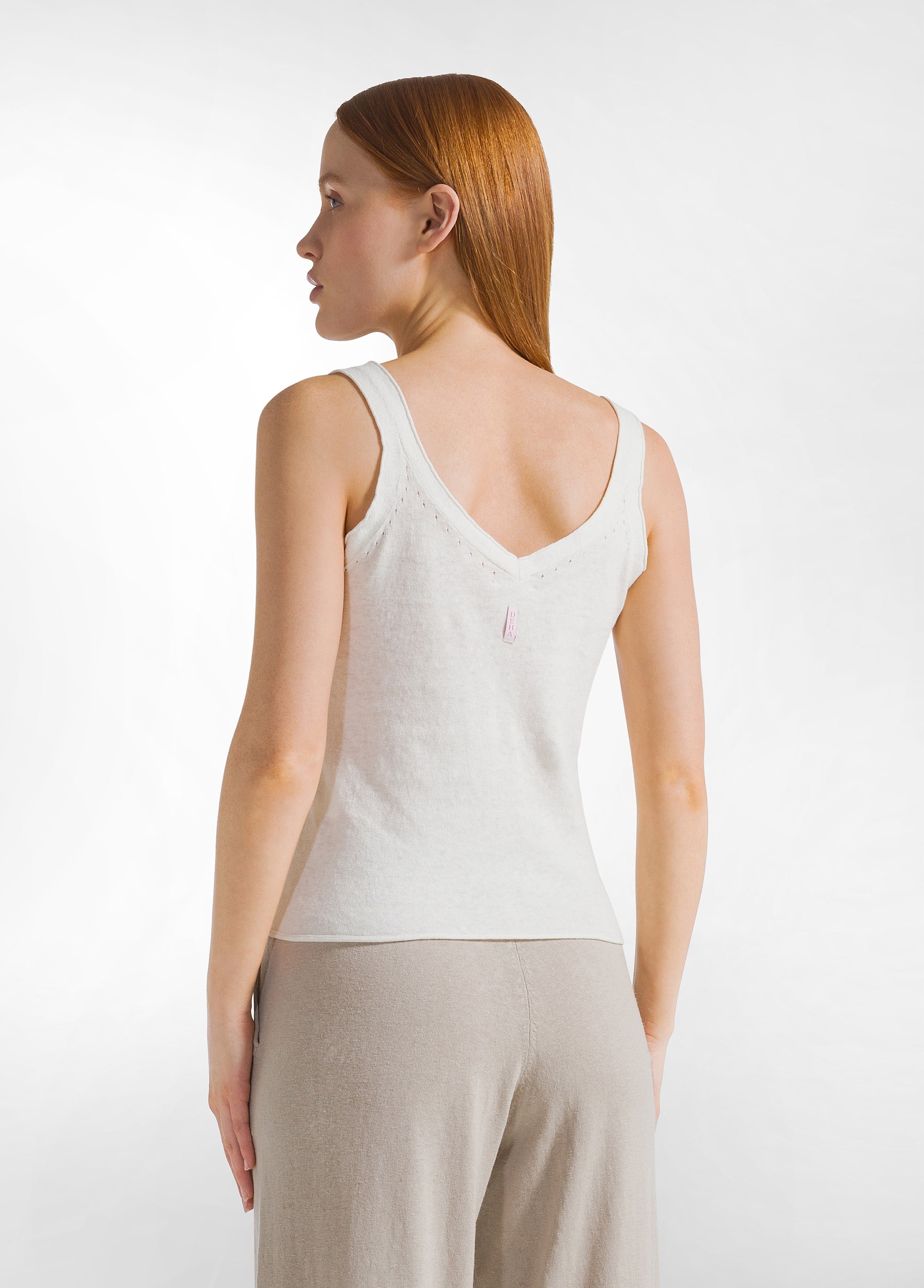 deha-top-in-maglia-lino-e-cotone-con-spalline-bianco image 2