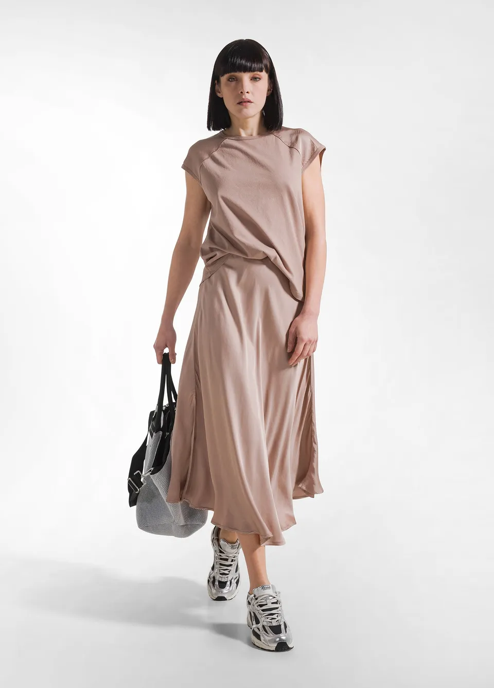 deha-gonna-in-satin-di-viscosa-marrone-d42465 image 1