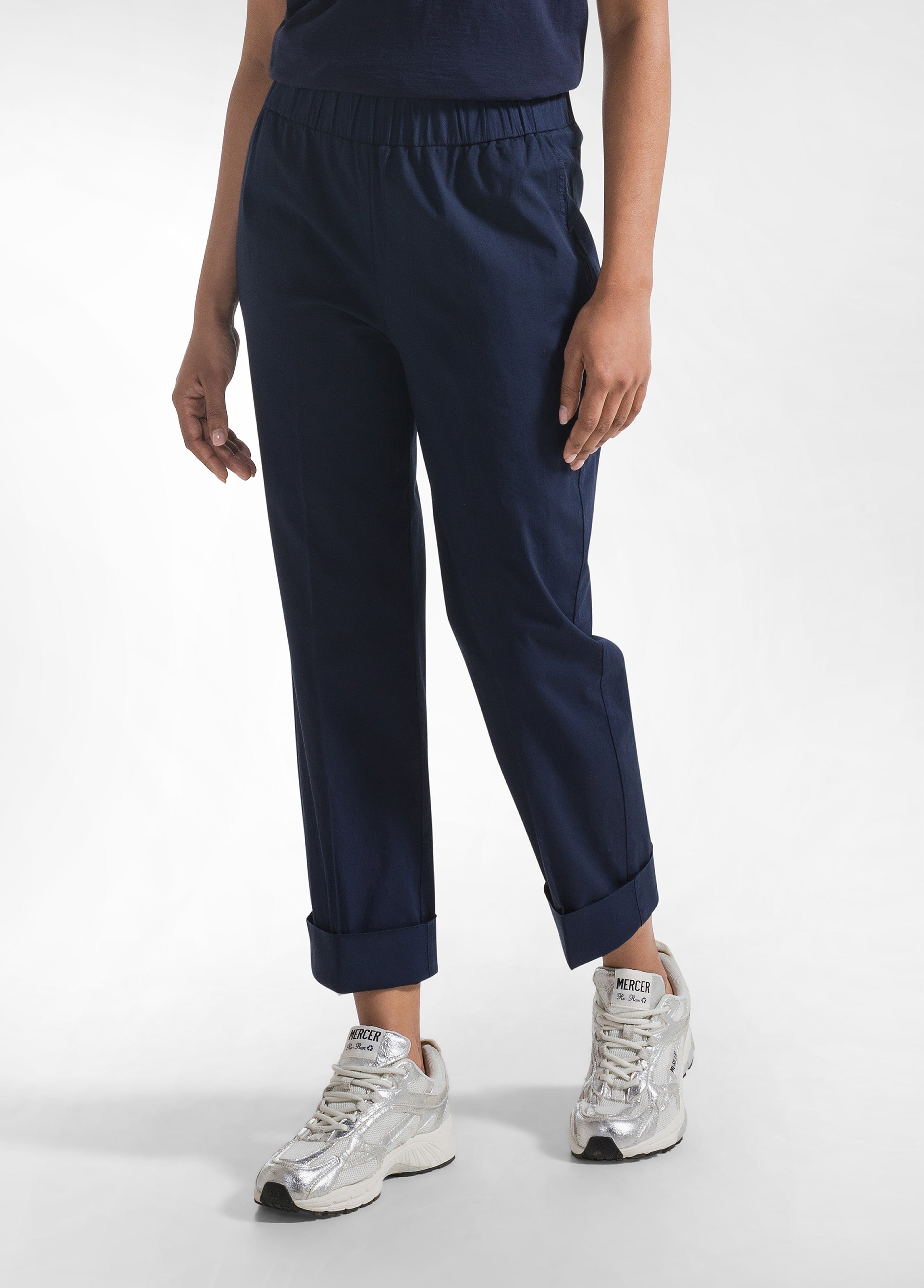 deha-d42557-pantaloni-dritti-in-popline-elasticizzato-blu image 2