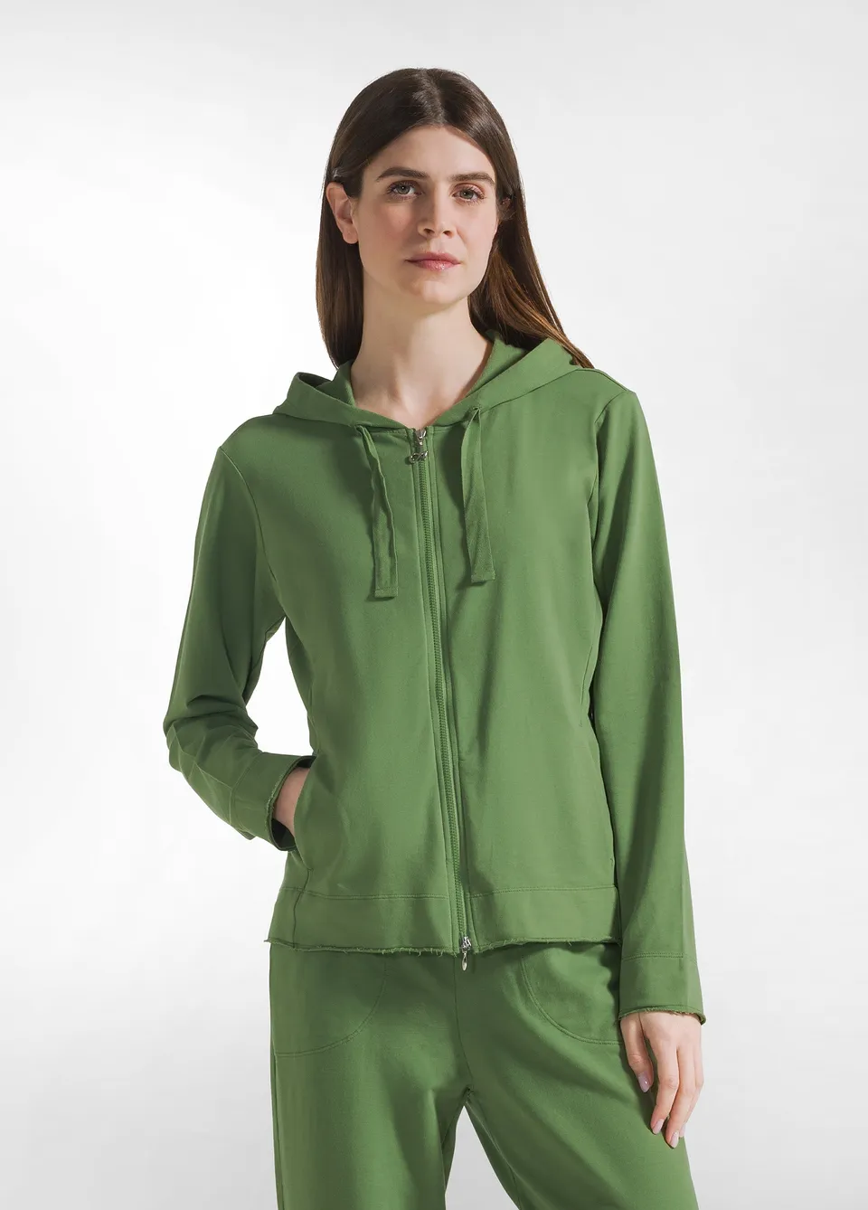 deha-felpa-donna-core-leggera-con-zip-e-cappuccio-verde image 1