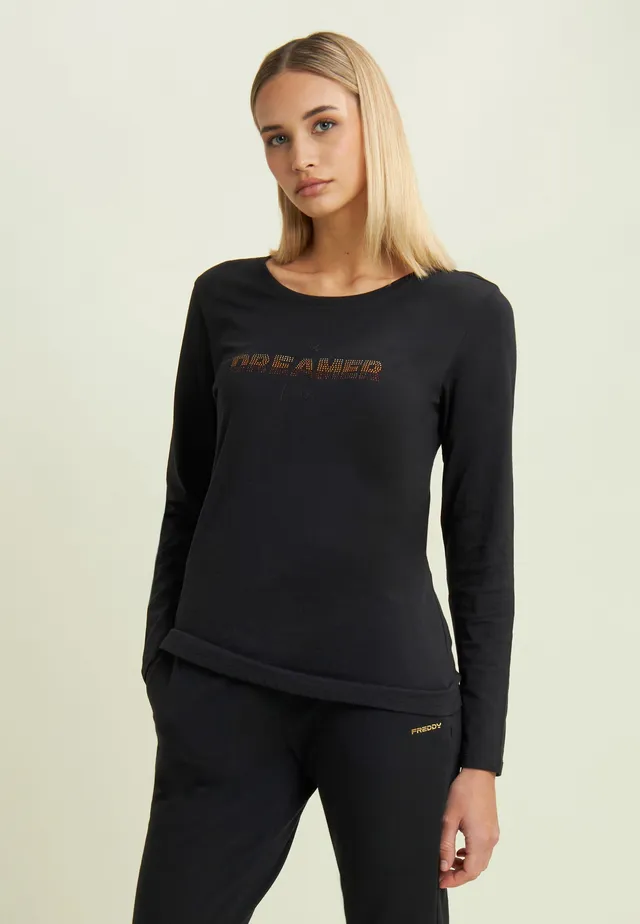 freddy-t-shirt-donna-maniche-lunghe-dreamer-in-strass-jersey-supima image 1