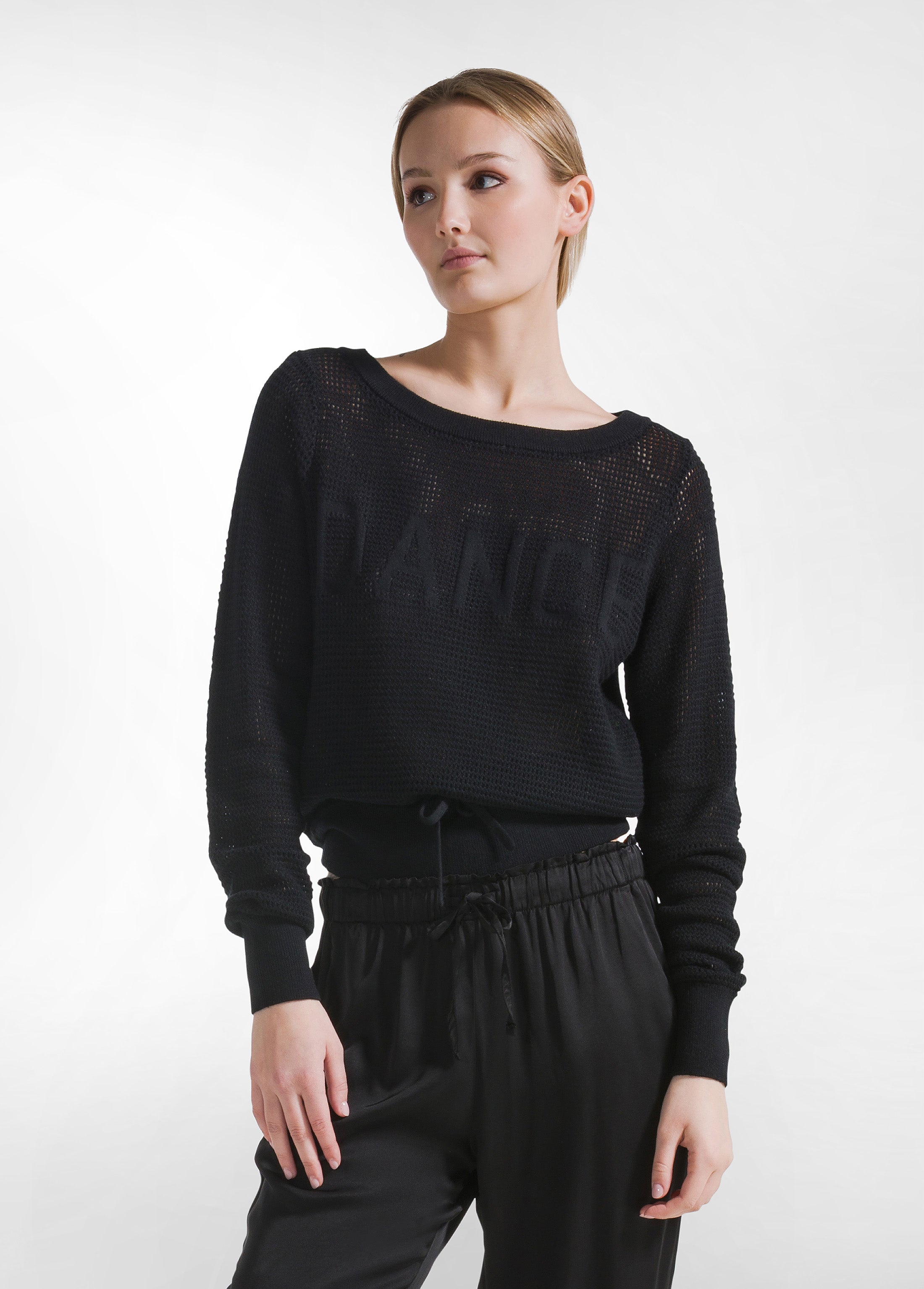 deha-maglia-in-cotone-effetto-rete-nero image 1