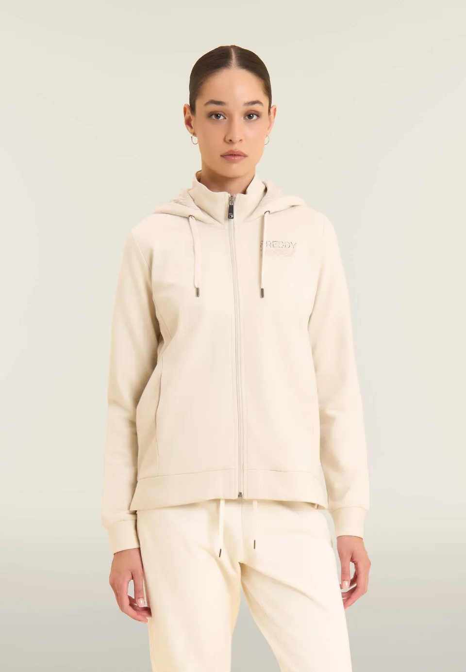 freddy-felpa-full-zip-con-cappuccio-collo-alto-e-inserti-in-costina image 1