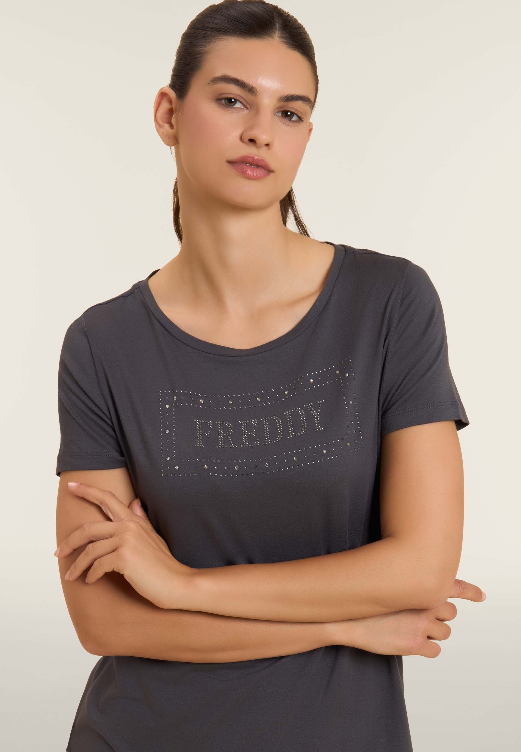 freddy-t-shirt-donna-con-logo-strass-e-glitter-jersey-viscosa image 4
