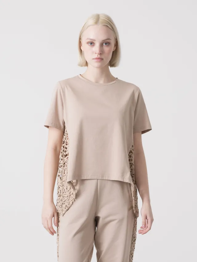 dimensione-danza-t-shirt-donna-in-jersey-stretch-con-inserti-in-pizzo-e-taglio-a image 1