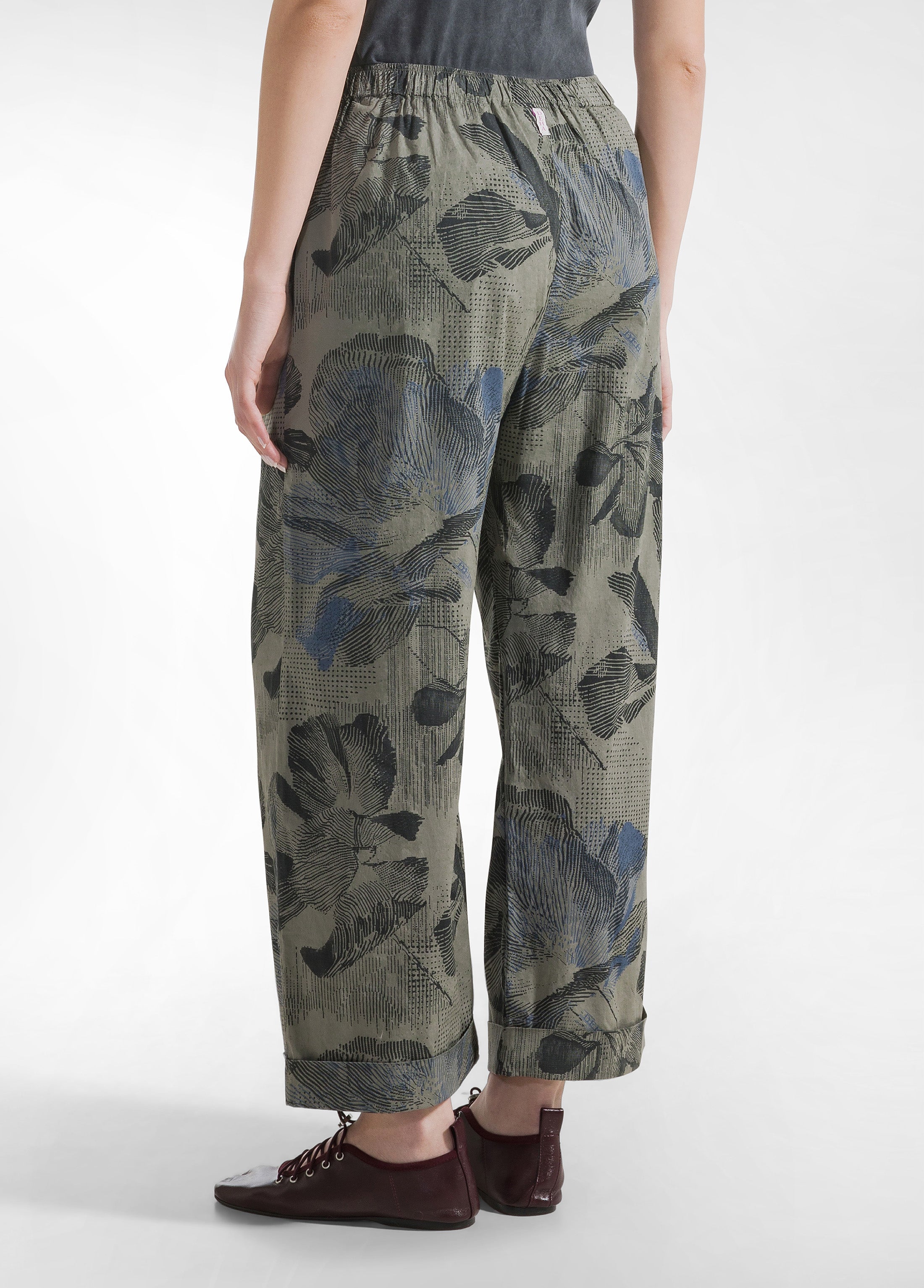 deha-pantalone-relaxed-in-popeline-stampato-verde image 3
