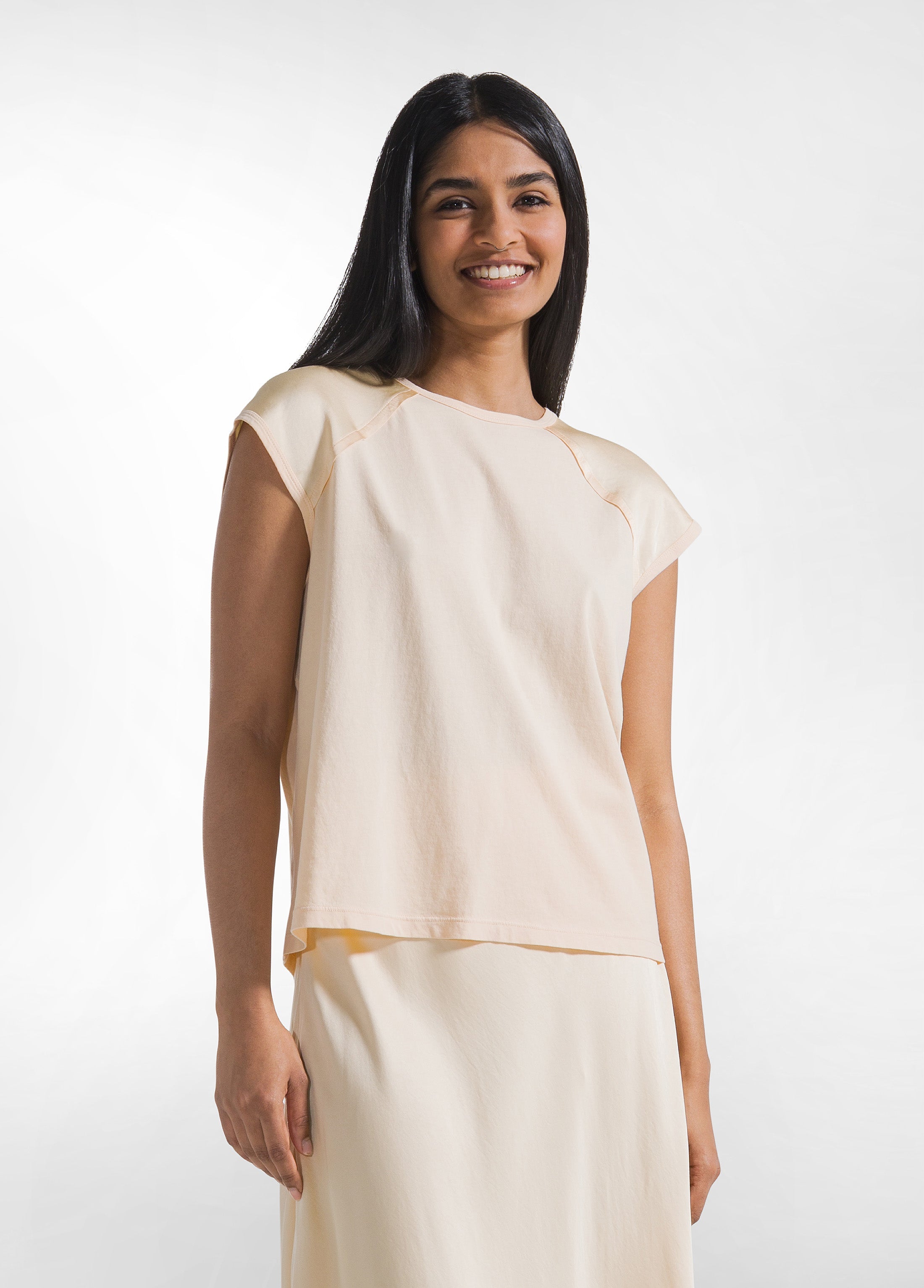 deha-top-con-maniche-in-satin-e-corpo-in-jersey-rosa image 1