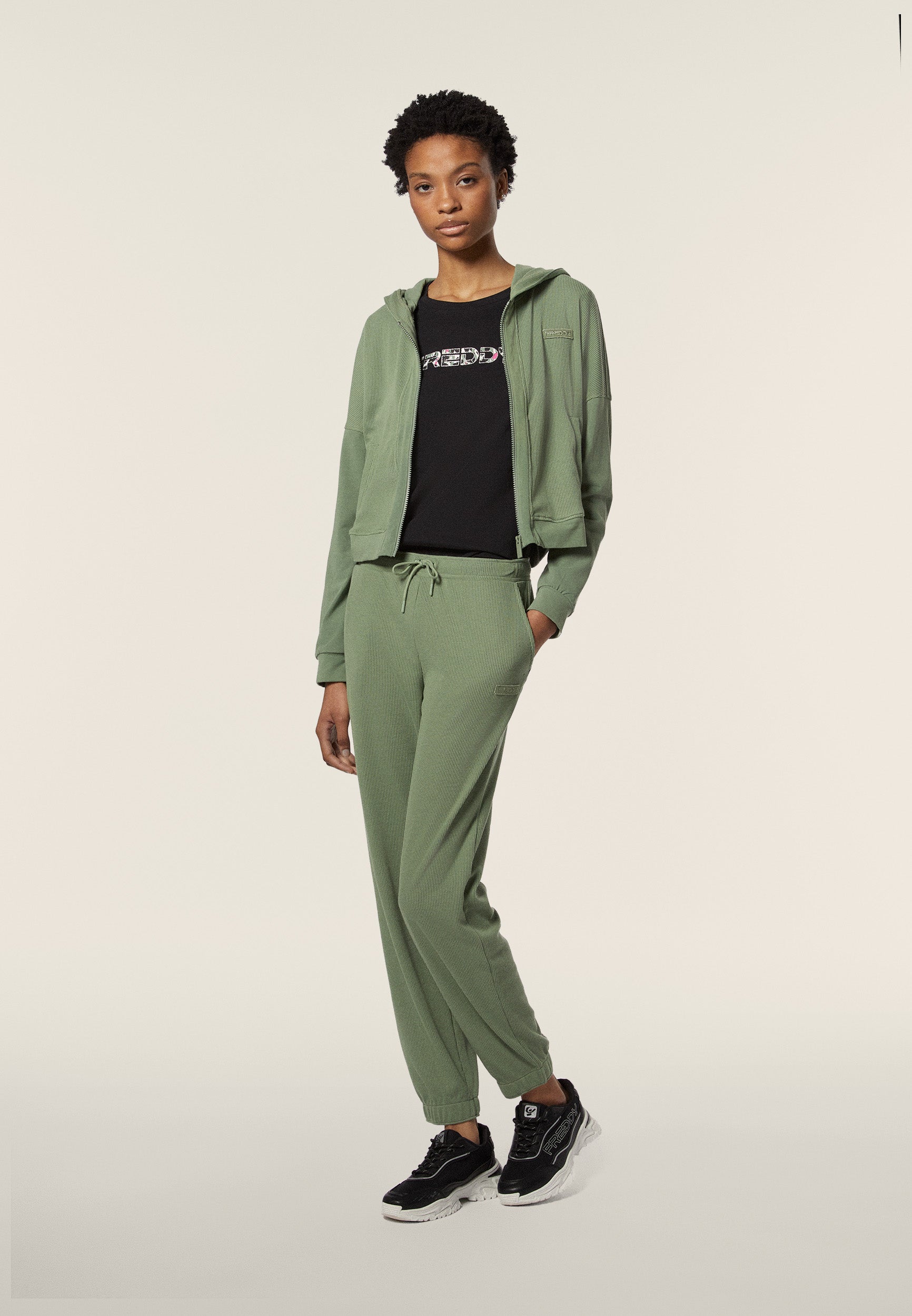 freddy-pantaloni-joggers-donna-in-jersey-waffle-con-elastico image 2