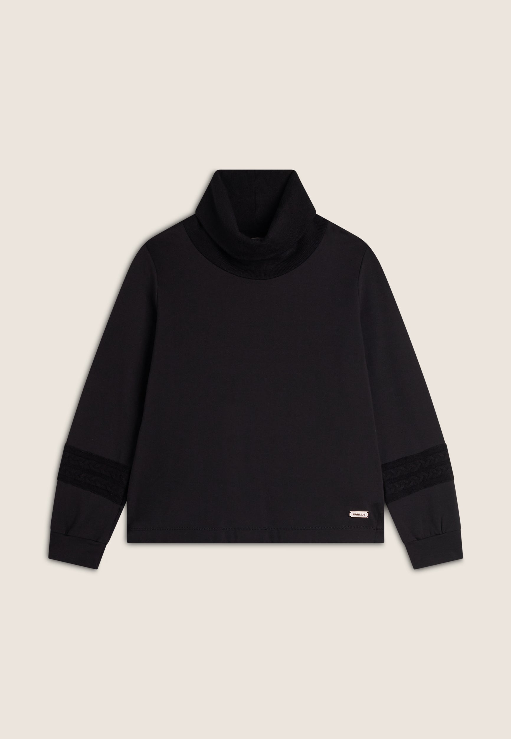 freddy-felpa-collo-alto-a-coste-con-inserti-tricot-a-trecce image 6