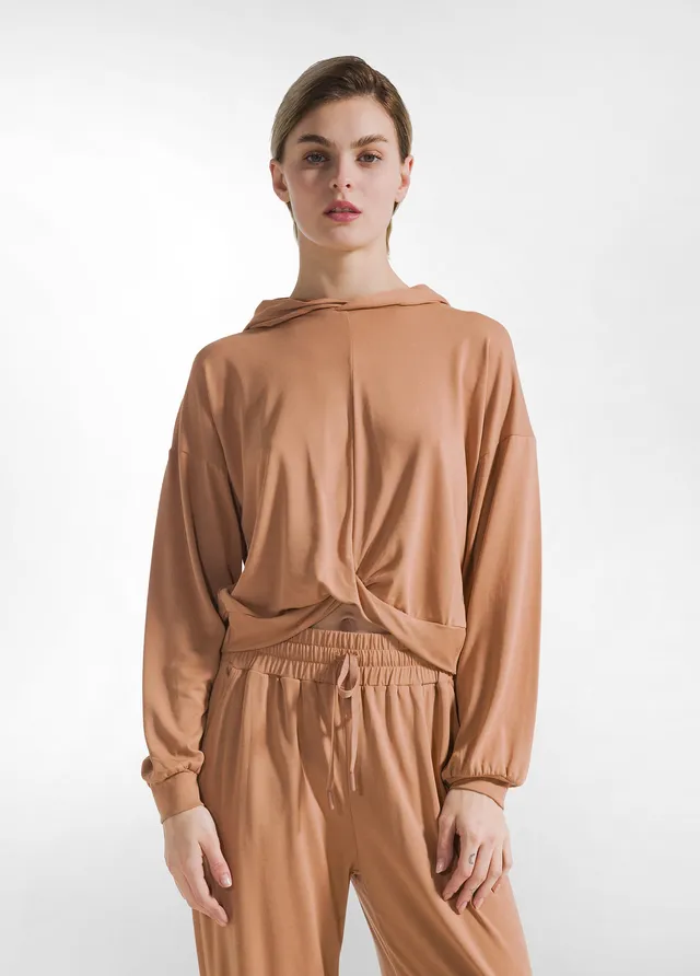 deha-felpa-con-nodo-in-jersey-modal-cropped-con-cappuccio-marrone image 1