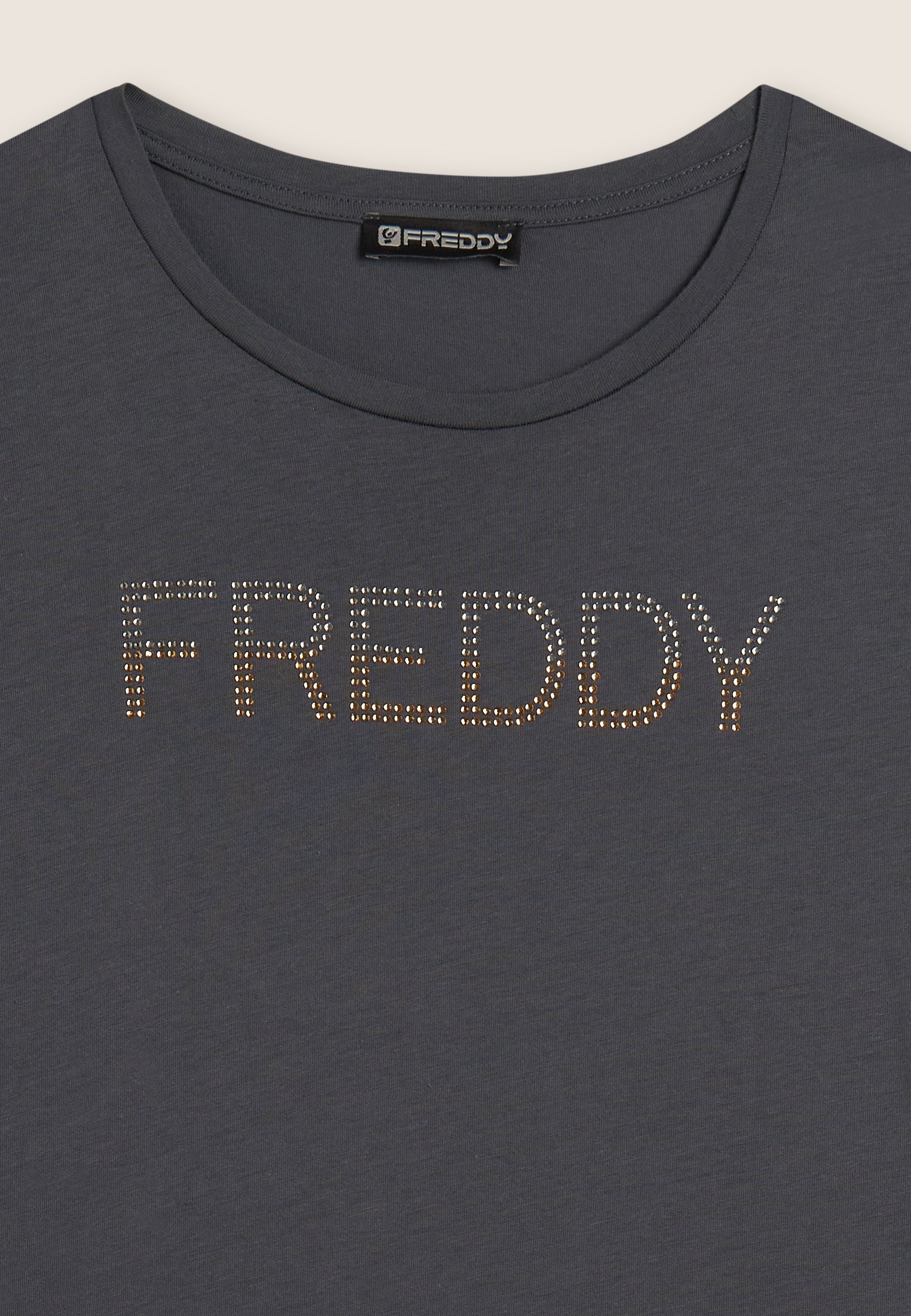 freddy-t-shirt-donna-jersey-modal-cotone-con-logo-strass-bicolori image 7