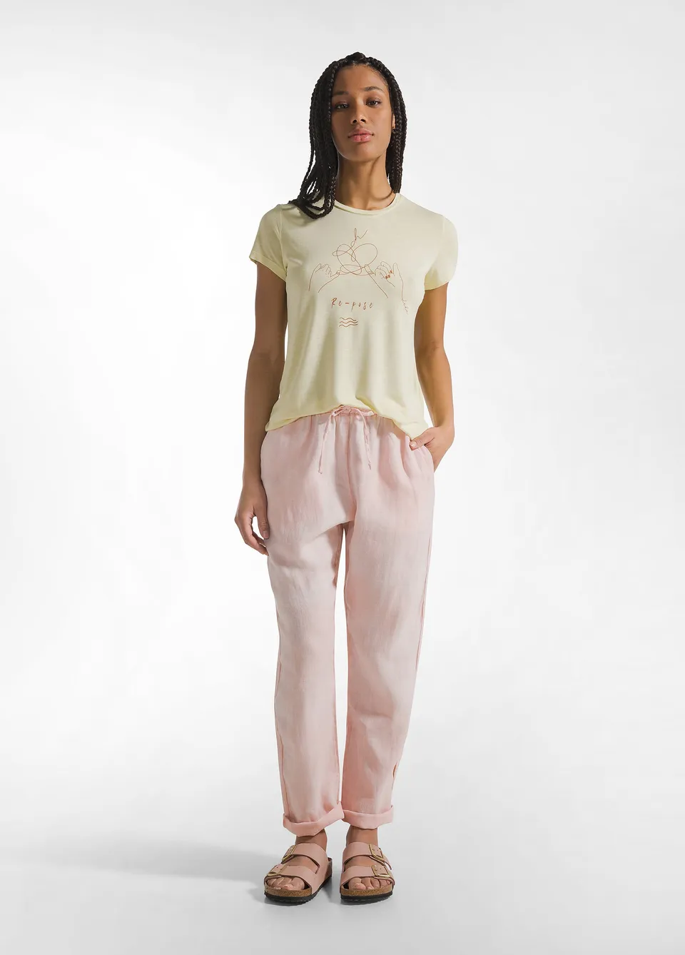 deha-pantalone-in-lino-effetto-sfumato-rosa image 1