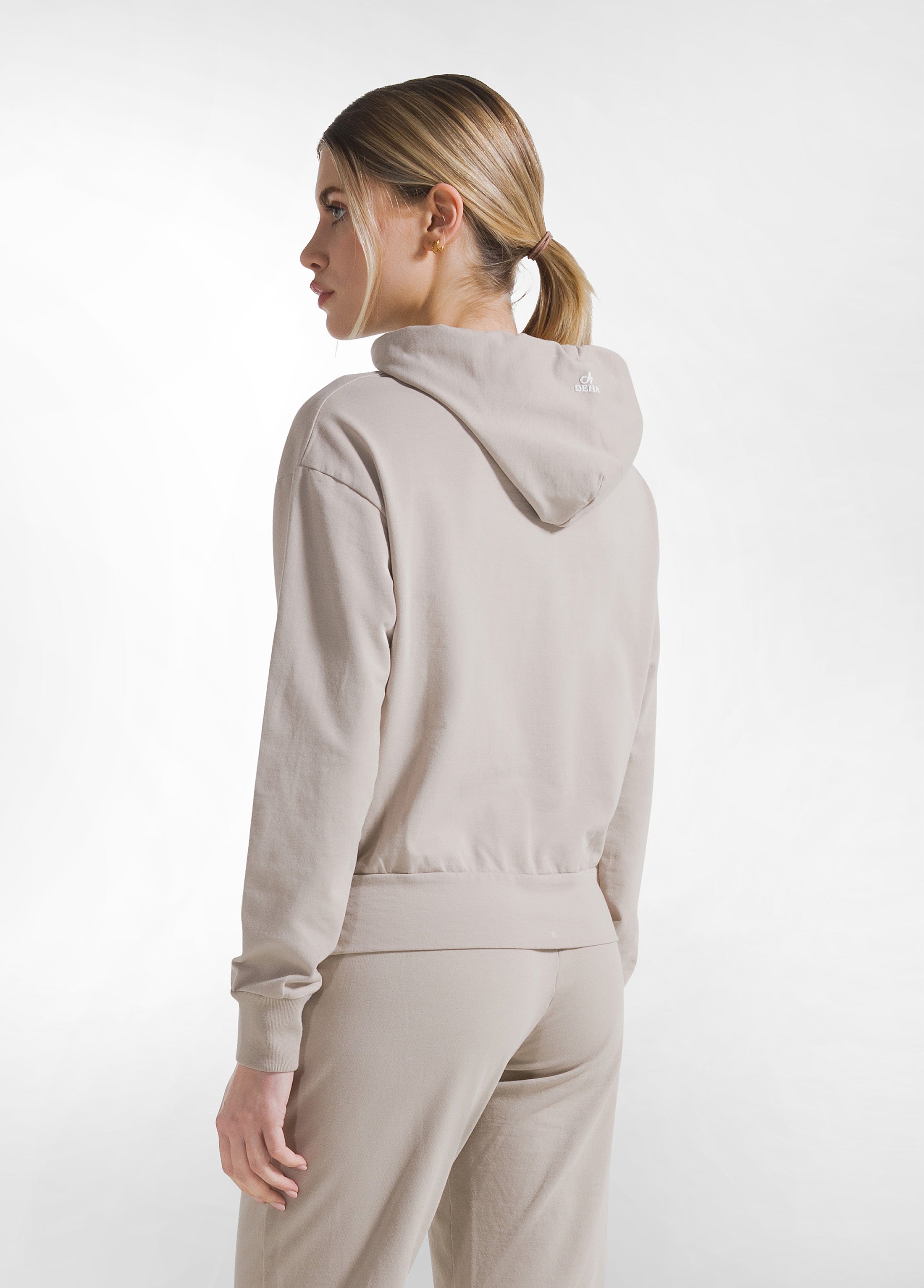 deha-felpa-con-cappuccio-full-zip-in-tessuto-stretch-beige image 2