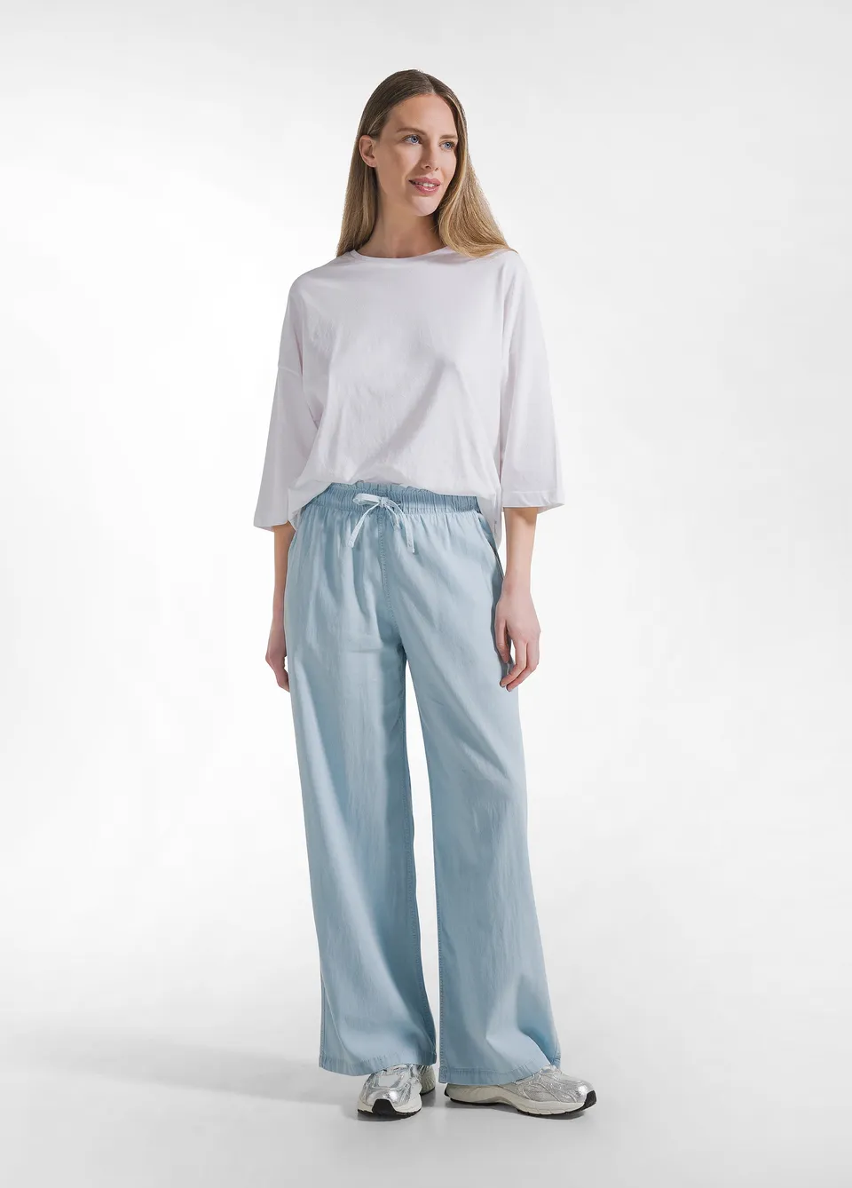 deha-pantaloni-palazzo-denim-lyocell-blu-modello-d42577 image 1