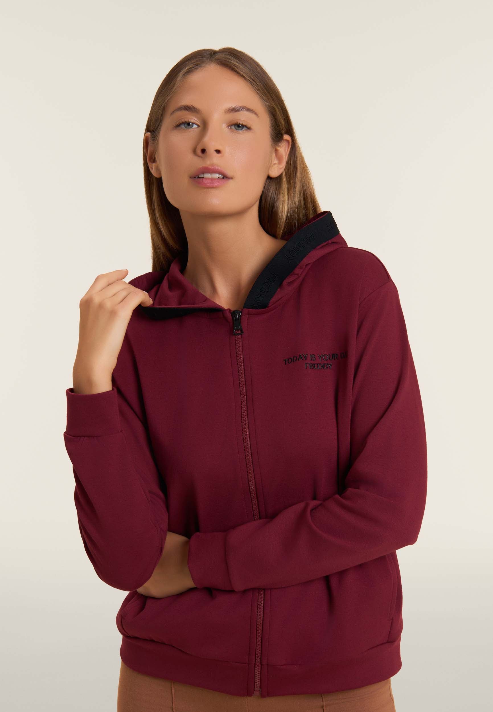 freddy-felpa-donna-full-zip-con-cappuccio-logato image 4