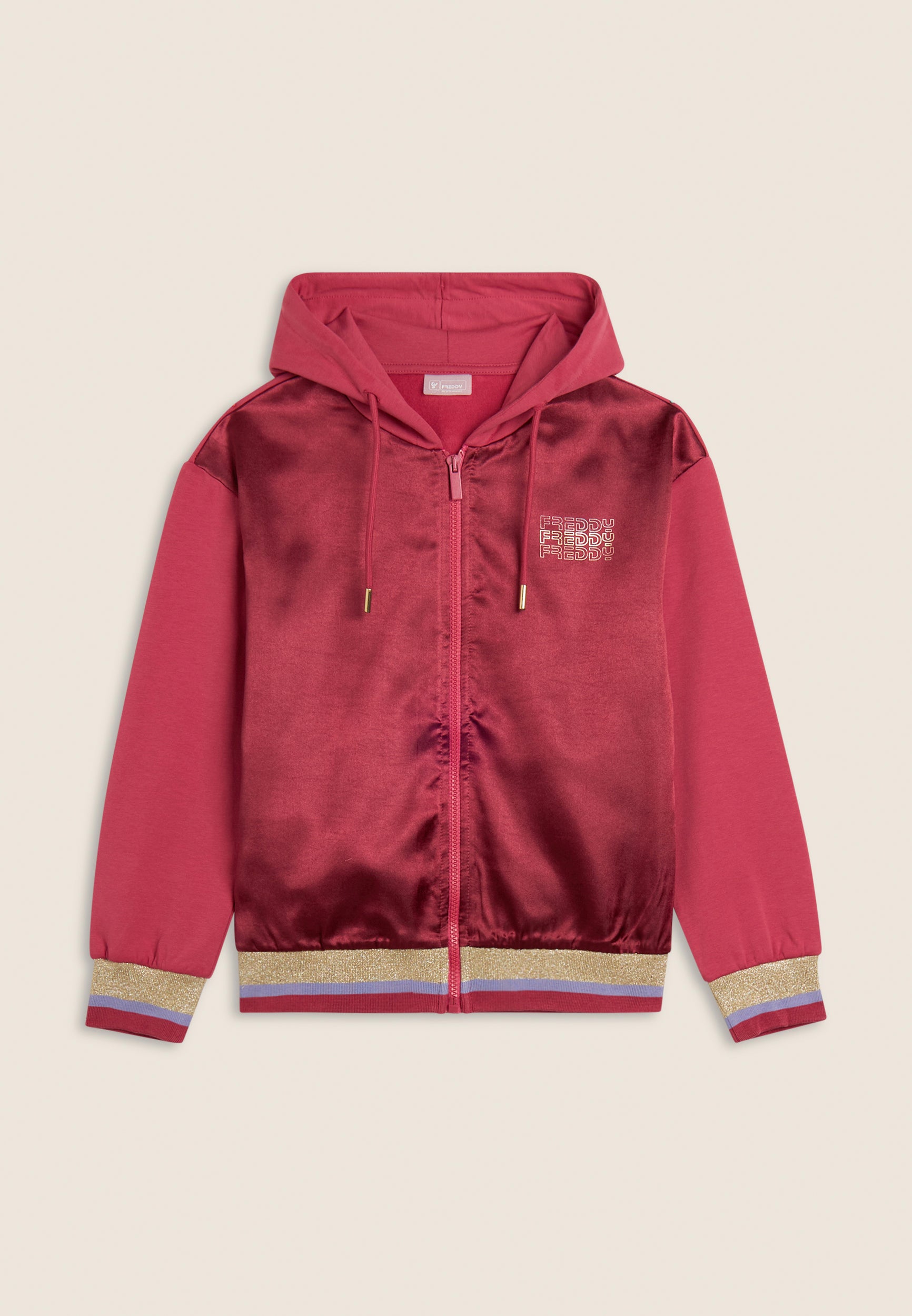 freddy-felpa-bambina-full-zip-con-fronte-in-raso-e-dettagli-lurex image 1