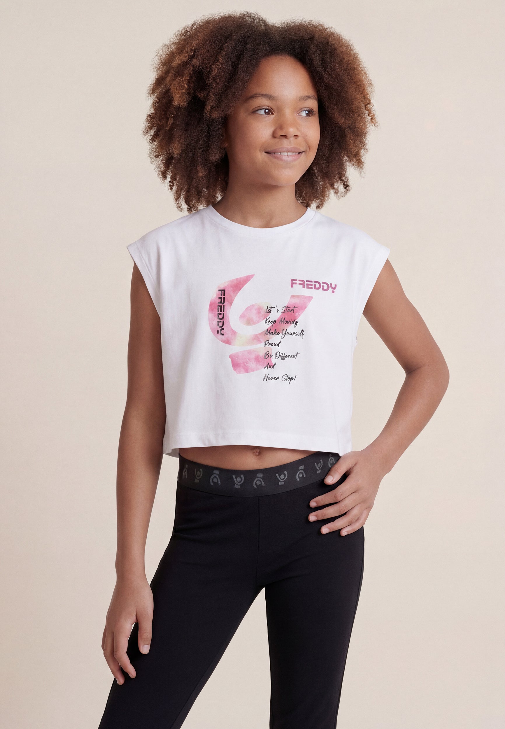 freddy-t-shirt-cropped-senza-maniche-maxi-logo-degrad-junior image 1