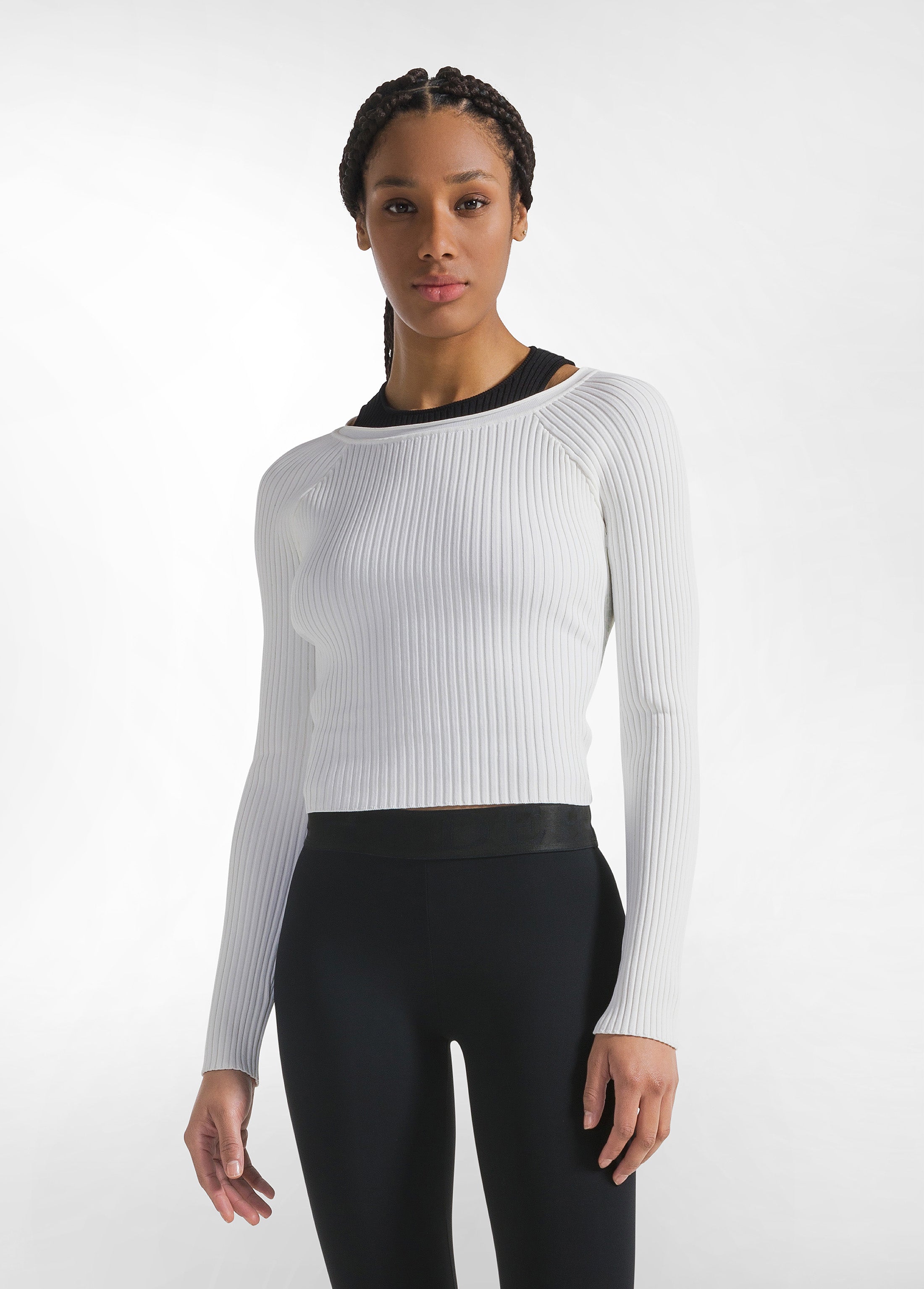 deha-top-incrociato-a-coste-in-maglia-di-rayon-bianco image 1