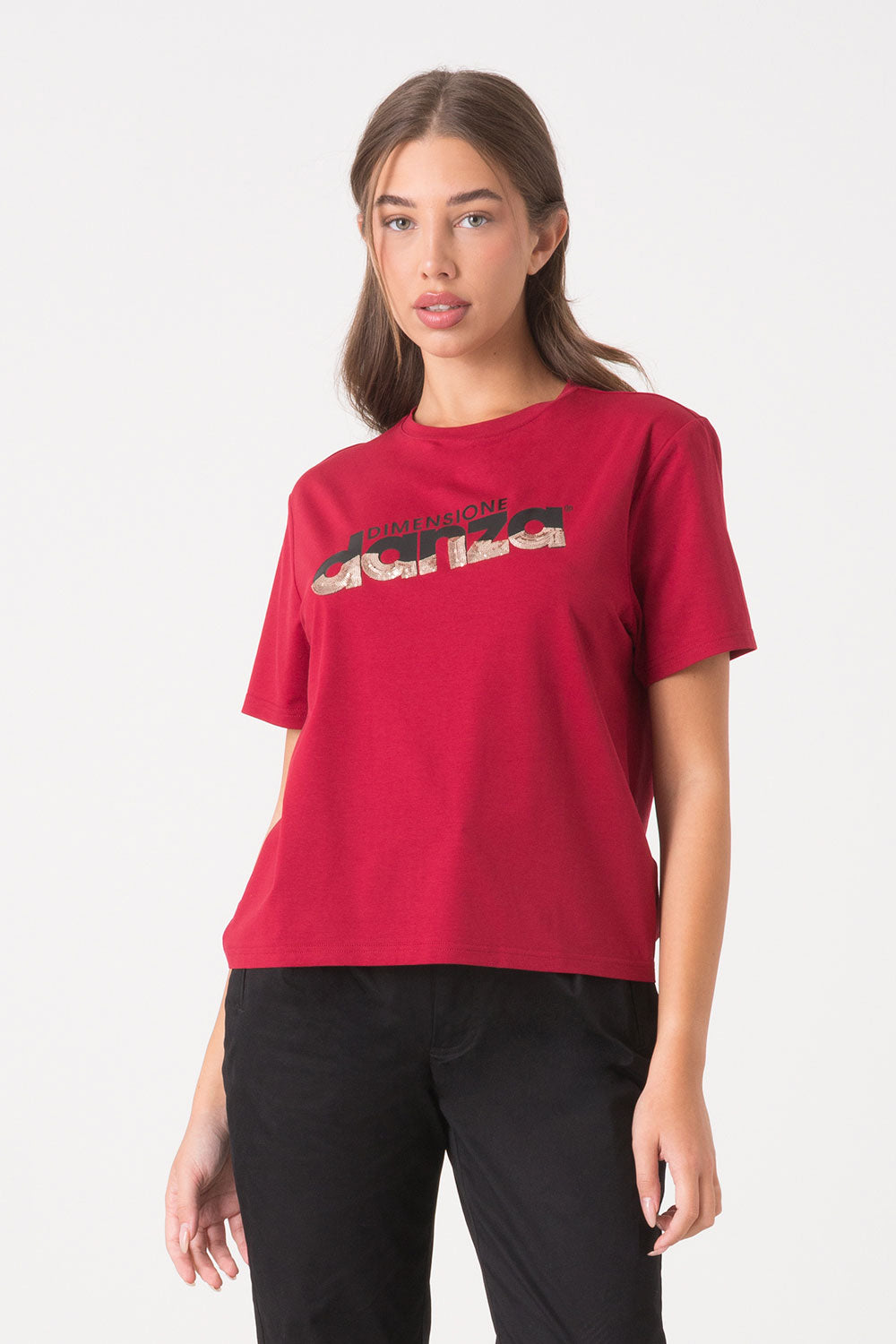 dimensione-danza-t-shirt-modal-jersey-stretch-con-stampa-a-contrasto-e-paillette image 6