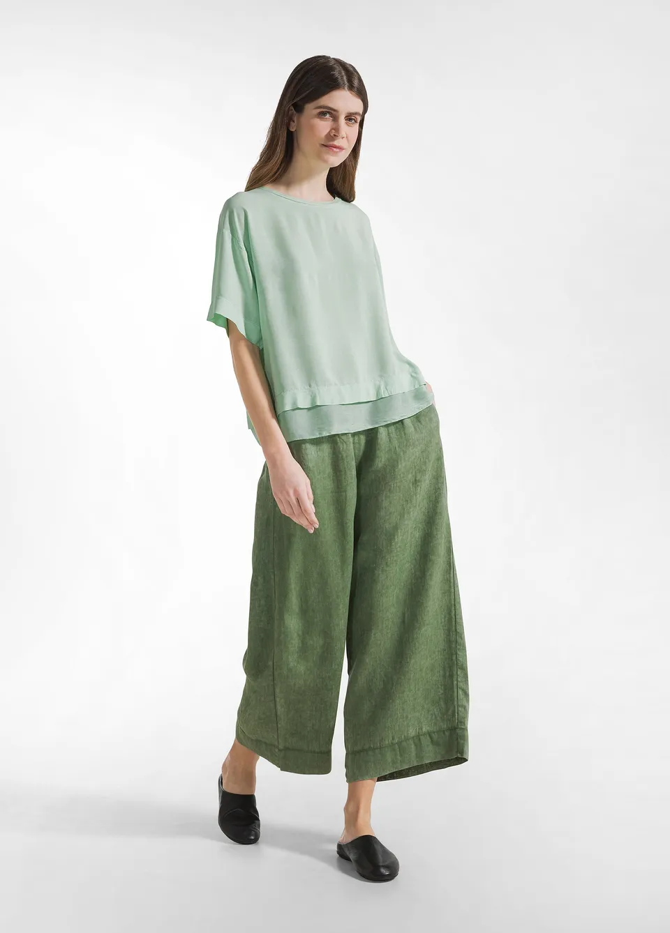 deha-pantalone-cropped-in-lino-effetto-sfumato-verde image 1