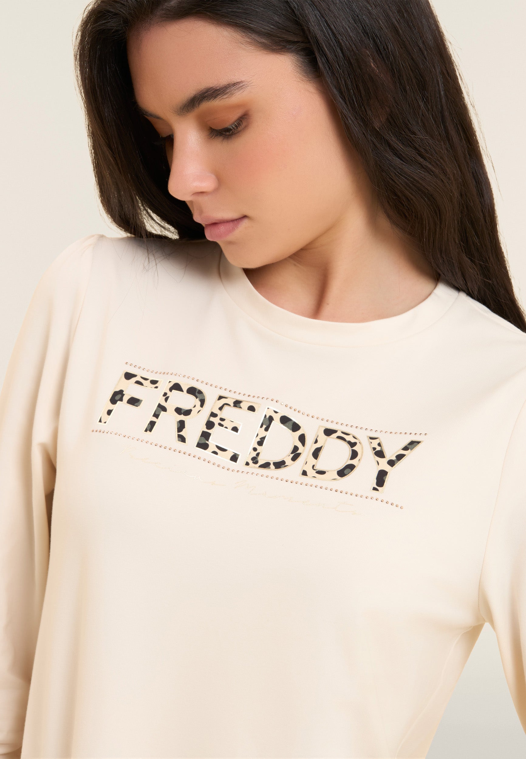freddy-felpa-donna-logo-animalier-drappeggio-spalle-cotone-stretch image 4