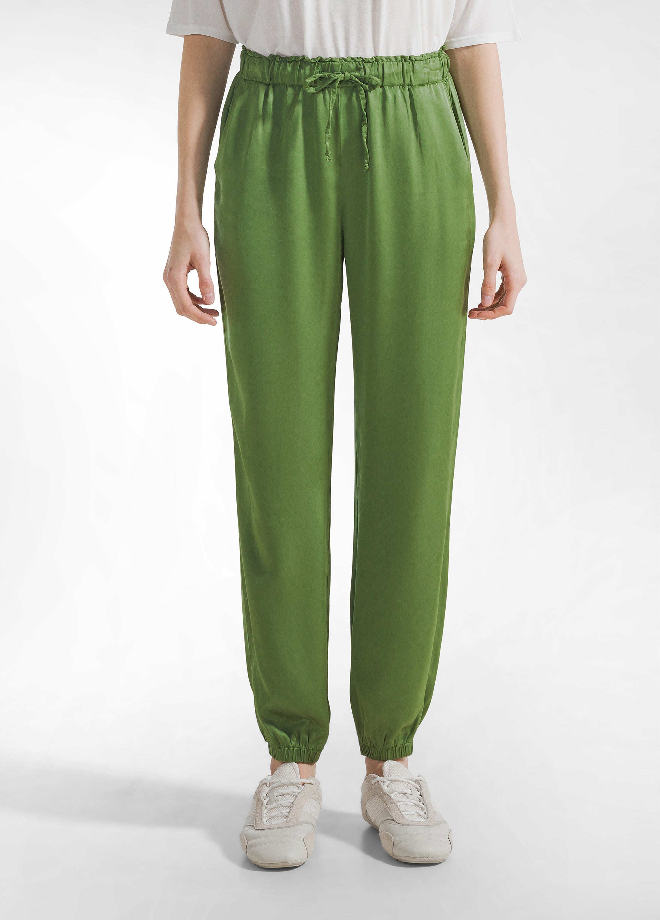 deha-pantalone-jogger-in-raso-di-viscosa-verde image 2