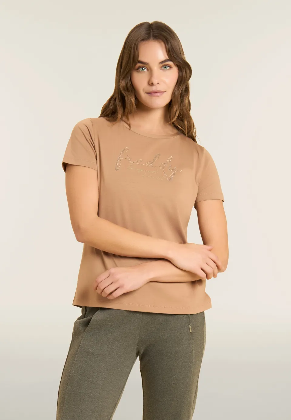 freddy-t-shirt-donna-girocollo-con-grafica-dorata-e-fondo-stondato-jersey-cotone image 1