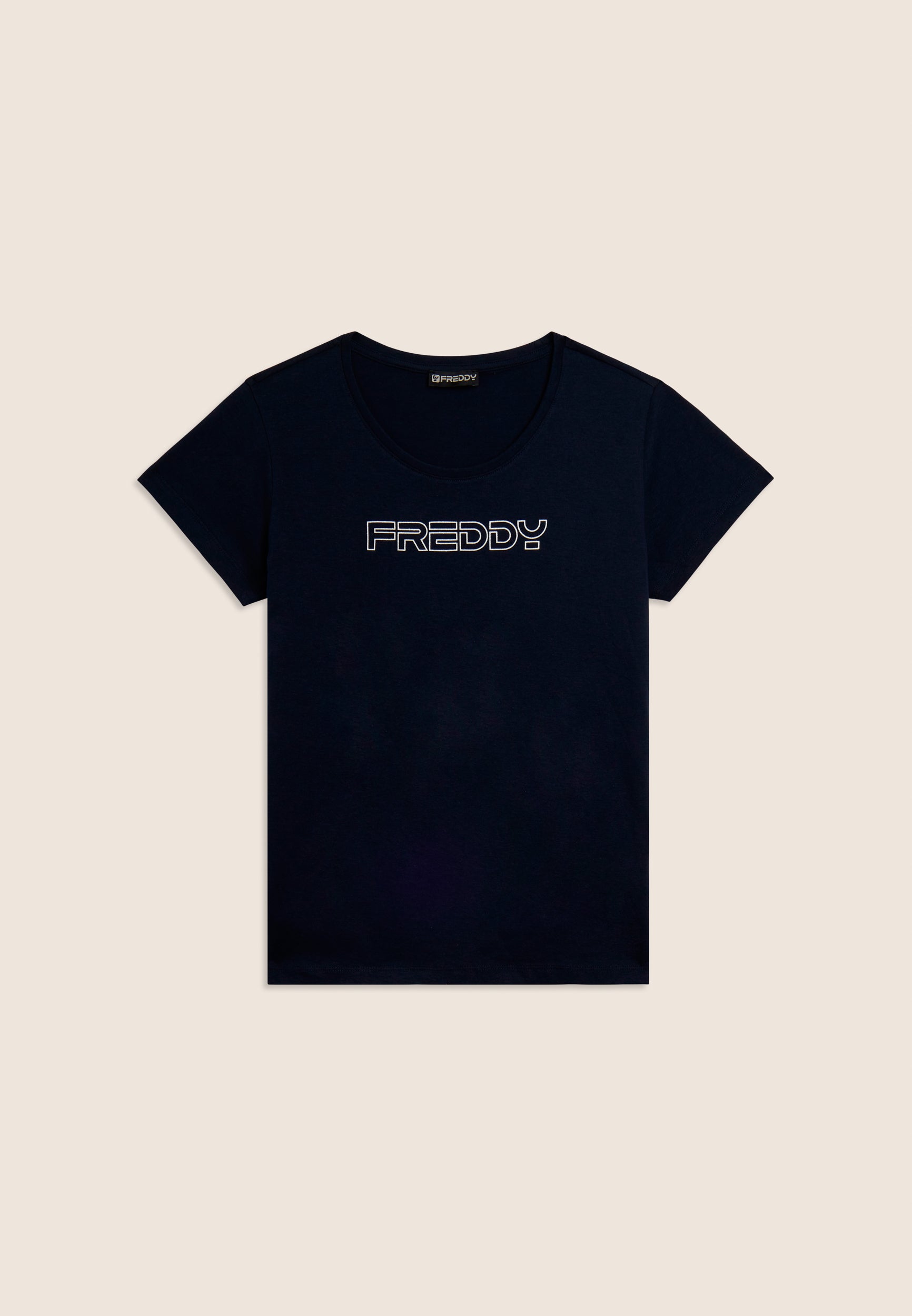 freddy-t-shirt-uomo-manica-corta-con-logo-freddy-outline-glitter-bianco image 8