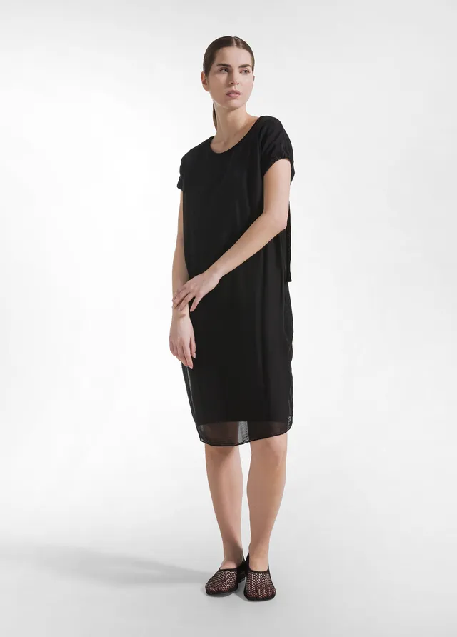 deha-abito-in-cotone-con-maniche-drappeggiare-in-seta-nero image 1