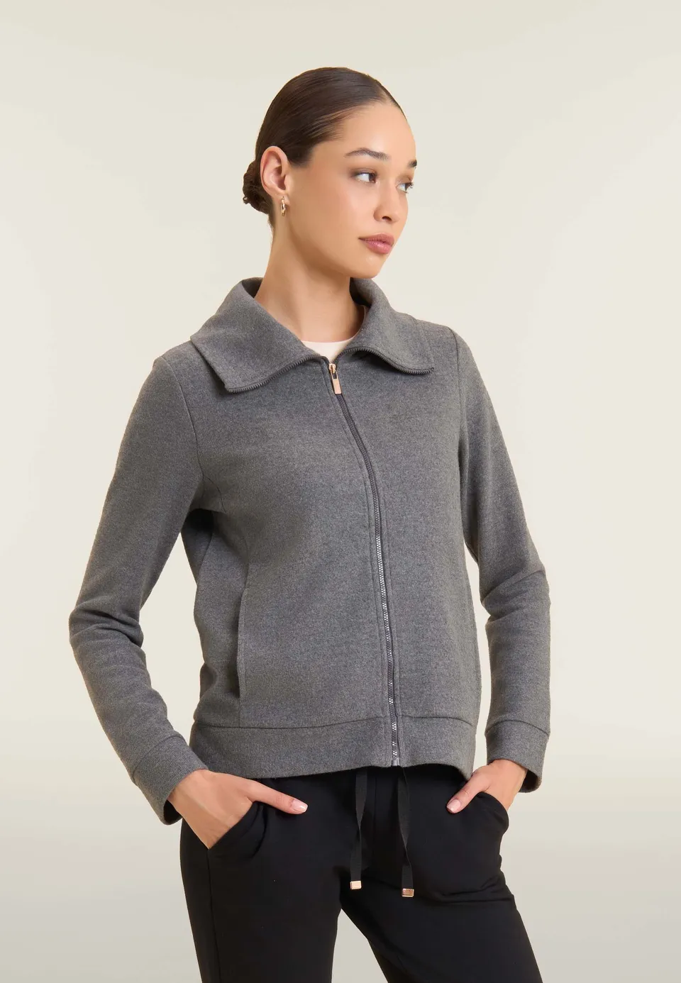 freddy-felpa-donna-full-zip-collo-alto-effetto-tricot image 1