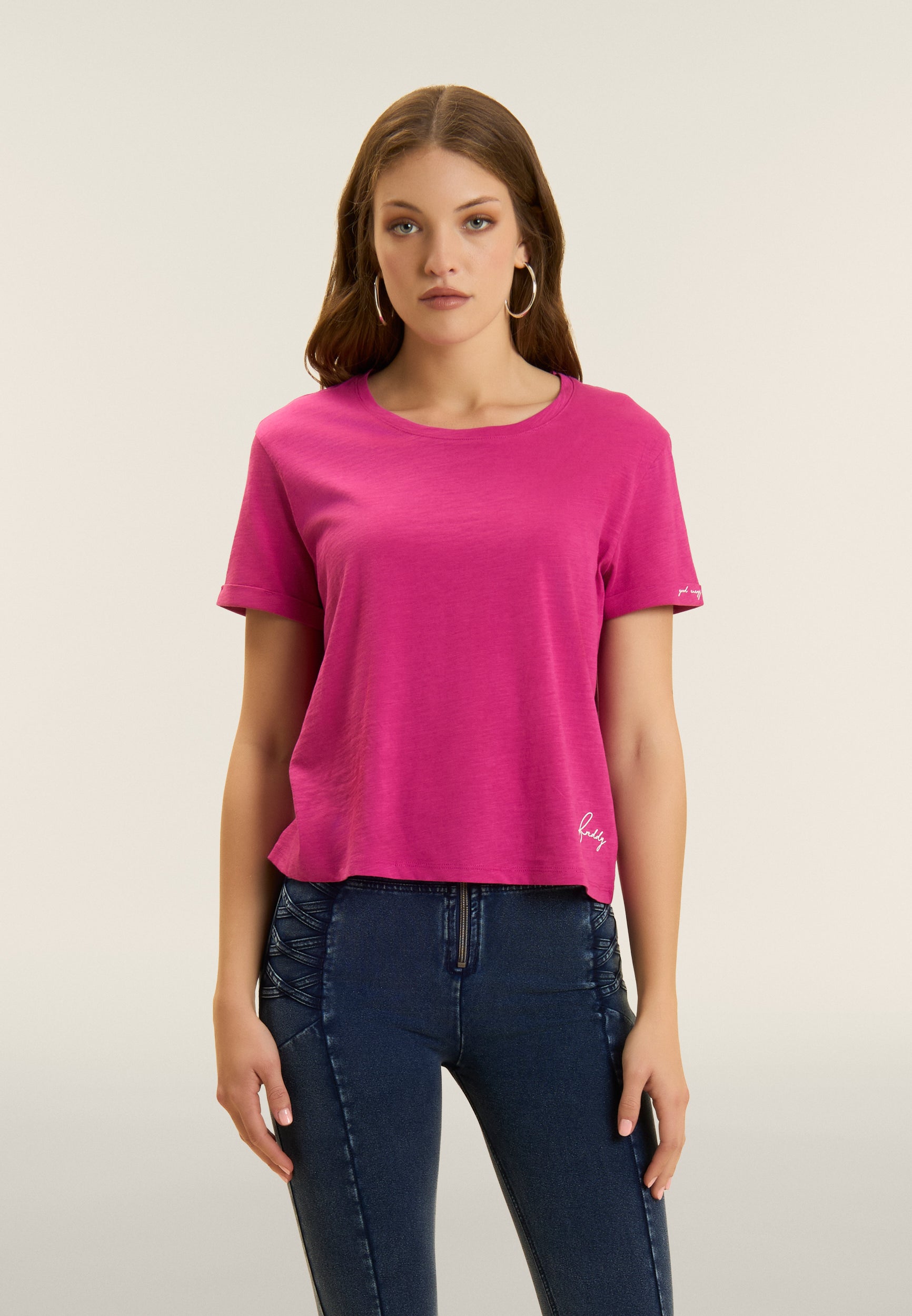freddy-t-shirt-cropped-in-jersey-fiammato-con-risvolto-maniche image 8