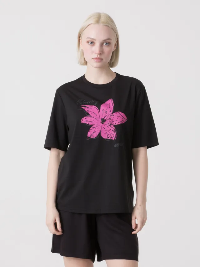 dimensione-danza-t-shirt-donna-in-modal-stretch-con-stampa-floreale-frontale image 1