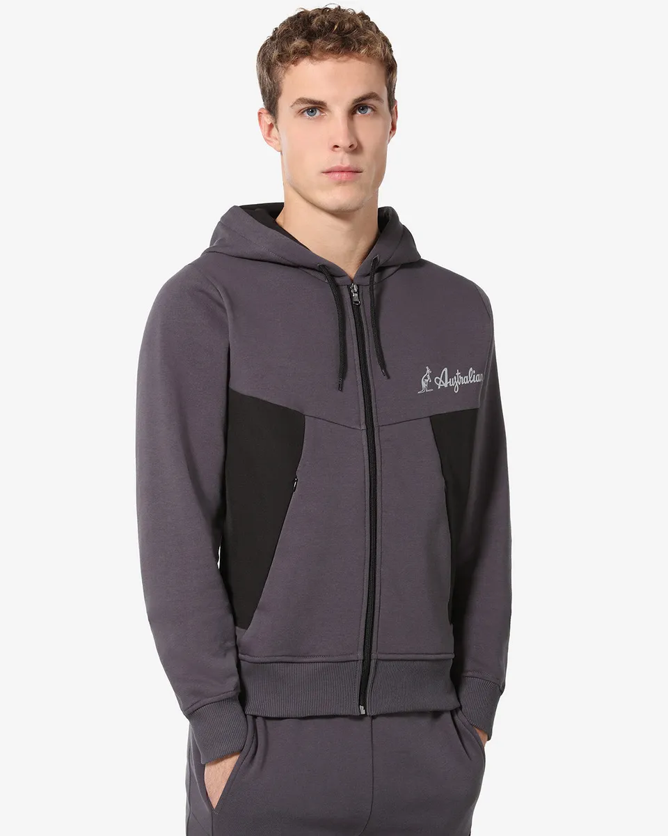 australian-tek-fleece-jacket-sportswear-con-cappuccio-grigio-titanio-made-in-ita image 1