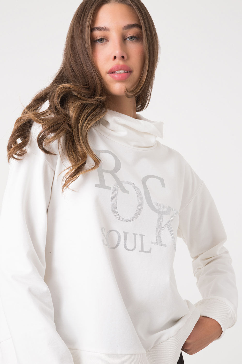 dimensione-danza-felpa-donna-collo-alto-brushed-con-inserto-in-pizzo image 4