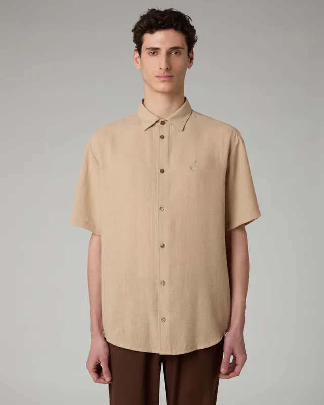 australian-doric-shirt-camicia-canvas-manica-corta-kaki-made-in-italy image 1