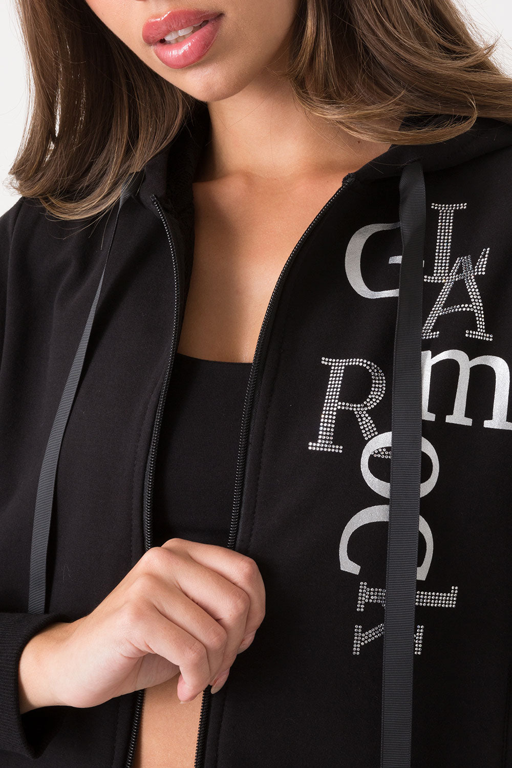 dimensione-danza-felpa-cappuccio-zip-donna-con-stampa-a-contrasto image 4
