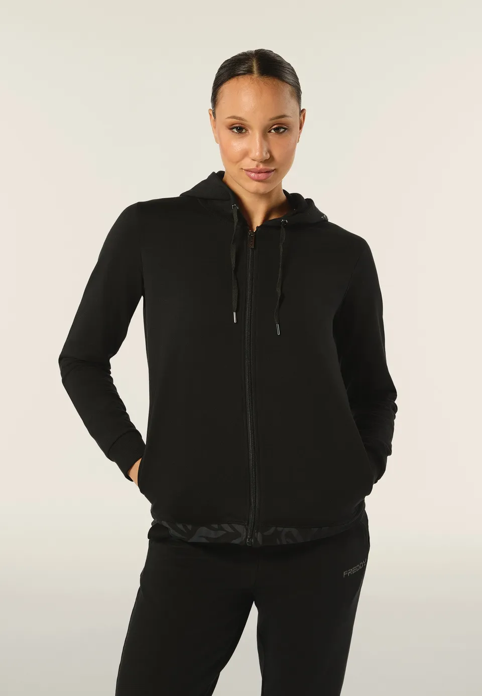 freddy-felpa-comfort-fit-con-zip-e-cappuccio-decorato-da-stampa-floreale image 1