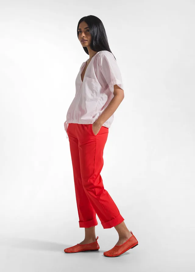 deha-d42557-pantaloni-dritti-in-popline-elasticizzato-rosso image 1
