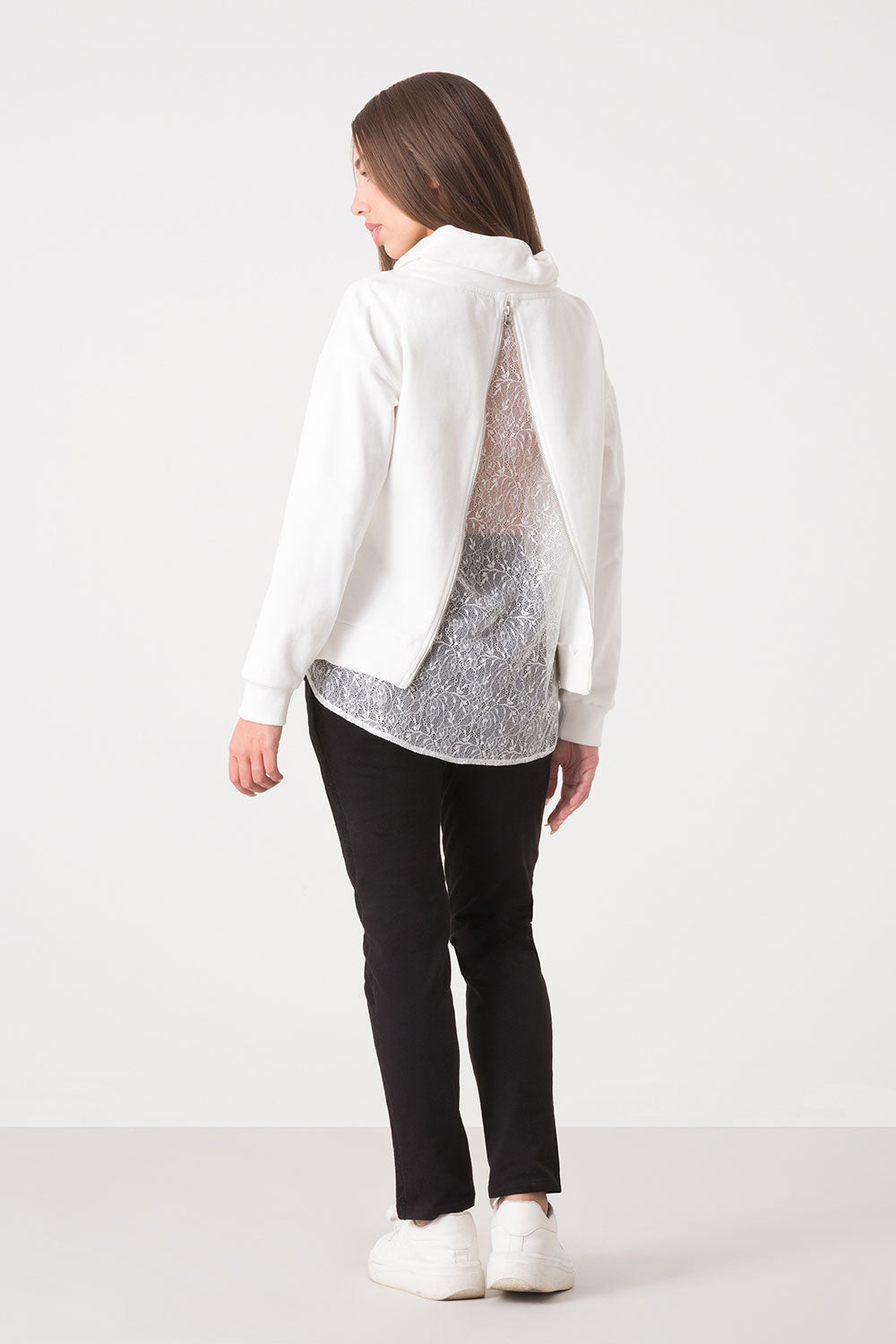 dimensione-danza-felpa-donna-collo-alto-brushed-con-inserto-in-pizzo image 2