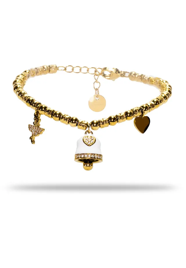 freddy-bracciale-donna-in-acciaio-gold-316l-a-sfere-con-charms-e-strass image 1