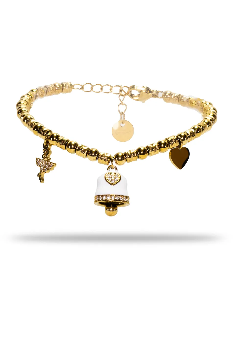 freddy-bracciale-donna-in-acciaio-gold-316l-a-sfere-con-charms-e-strass image 1