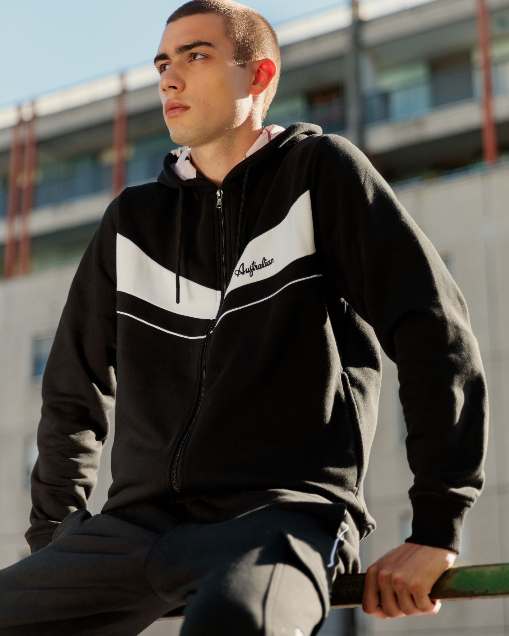 australian-raw-pink-track-jacket-giacca-felpa-con-cappuccio-nera image 3