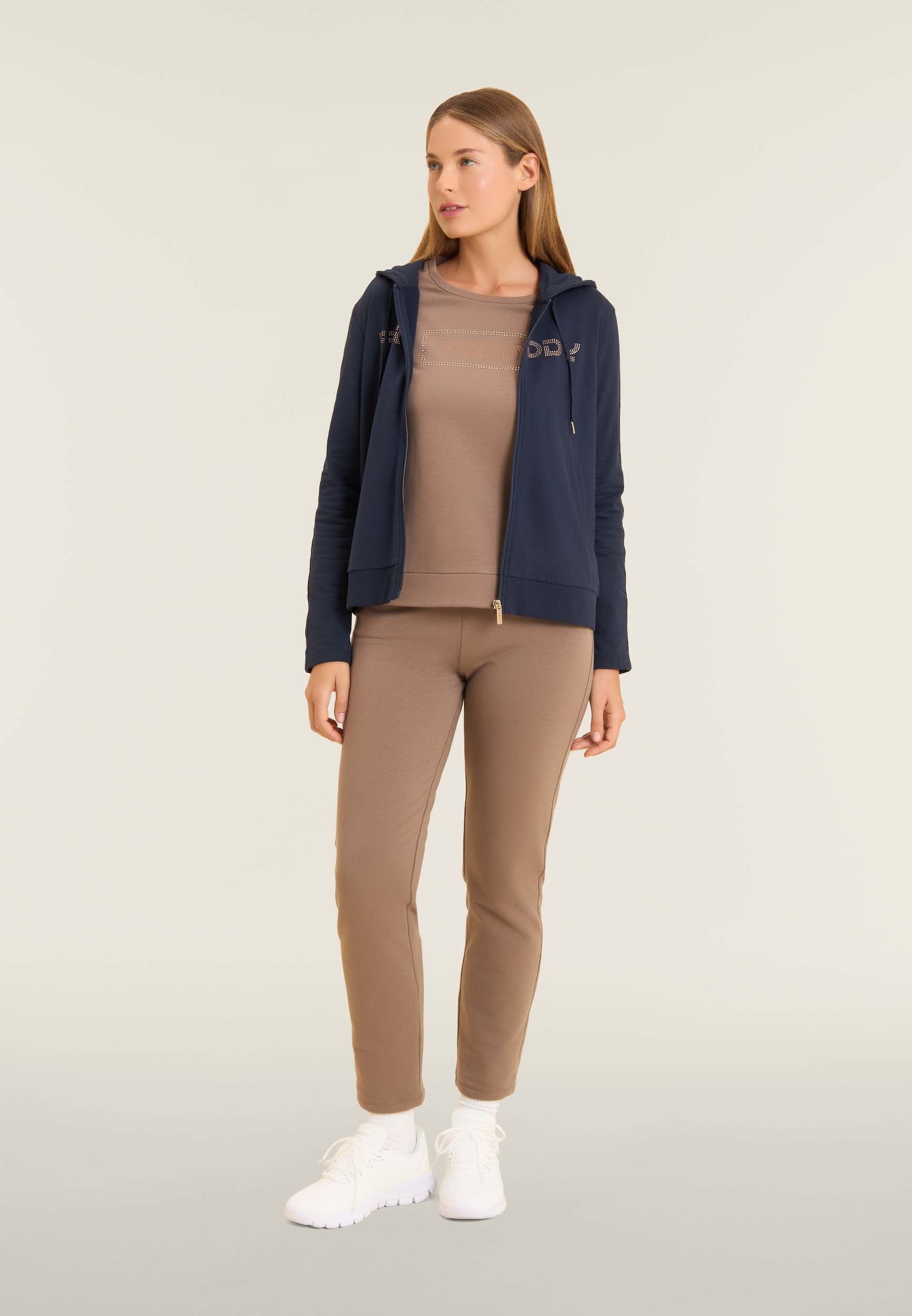 freddy-pantaloni-sportivi-donna-in-felpa-modal-con-tasche-interne-e-strass image 2